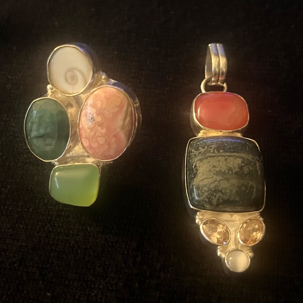 Elegant Sterling Silver Multi Semi Precious Stone Set